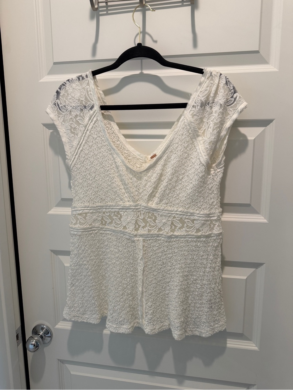 Free People Lace V-Neck Peplum Top - Cream